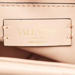 Pre Owned Valentino Dusty Pink Quilted Leather Medium Roman Stud Top Handle Bag