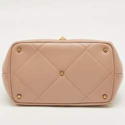 Pre Owned Valentino Dusty Pink Quilted Leather Medium Roman Stud Top Handle Bag