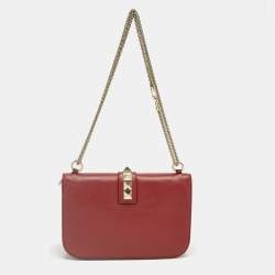 Pre Owned Valentino Red Leather Medium Glam Lock Chain Shoulder Bag