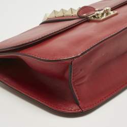 Pre Owned Valentino Red Leather Medium Glam Lock Chain Shoulder Bag