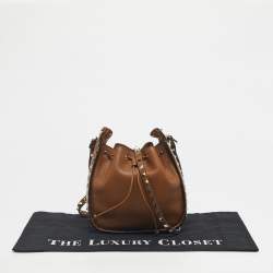 Pre Owned Valentino Brown Leather Rockstud Drawstring Bucket Bag
