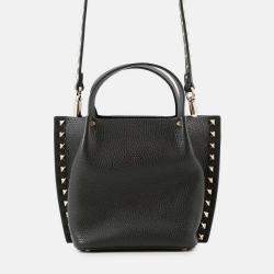 Pre Owned Valentino Garavani Rockstudded Tote Bag Black Leather