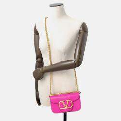 Pre Owned Valentino Garavani Loco 2Way Shoulder Bag Pink Leather Size Small