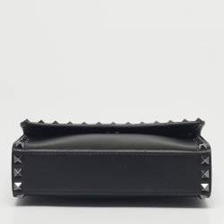 Pre Owned Valentino Black Leather Rockstud Flap Crossbody Bag