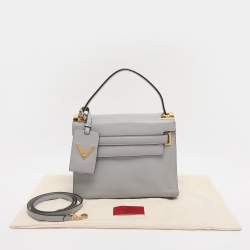 Pre Owned Valentino Ash Grey Leather My Rockstud Top Handle Bag