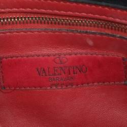 Pre Owned Valentino Black Quilted Leather Medium Rockstud Spike Top Handle Bag