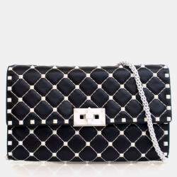 Pre Owned Valentino Lambskin Free Rockstud Spike Wallet On Chain