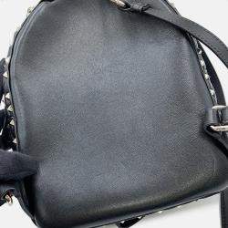 Pre Owned Valentino Garavani Vltn Logo Rock Studded Backpack Black Leather