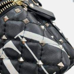 Pre Owned Valentino Garavani Vltn Logo Rock Studded Backpack Black Leather