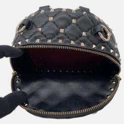 Pre Owned Valentino Garavani Vltn Logo Rock Studded Backpack Black Leather