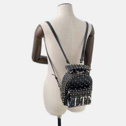 Pre Owned Valentino Garavani Vltn Logo Rock Studded Backpack Black Leather