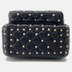 Pre Owned Valentino Garavani Vltn Logo Rock Studded Backpack Black Leather