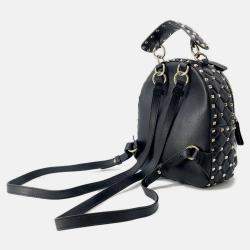 Pre Owned Valentino Garavani Vltn Logo Rock Studded Backpack Black Leather