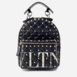 Pre Owned Valentino Garavani Vltn Logo Rock Studded Backpack Black Leather