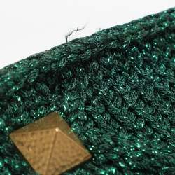 Pre Owned Valentino Green Knit Fabric Roman Stud Shoulder Bag