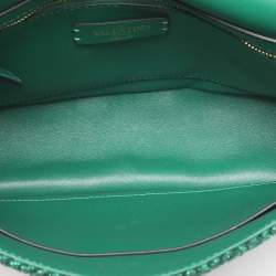 Pre Owned Valentino Green Knit Fabric Roman Stud Shoulder Bag