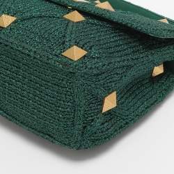 Pre Owned Valentino Green Knit Fabric Roman Stud Shoulder Bag