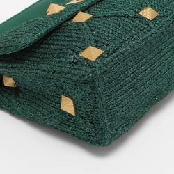 Pre Owned Valentino Green Knit Fabric Roman Stud Shoulder Bag