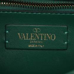 Pre Owned Valentino Green Knit Fabric Roman Stud Shoulder Bag