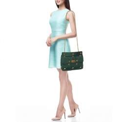 Pre Owned Valentino Green Knit Fabric Roman Stud Shoulder Bag
