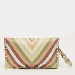 Pre Owned Valentino Multicolor Leather Native Couture 1975 Rockstud Wristlet Clutch
