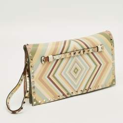Pre Owned Valentino Multicolor Leather Native Couture 1975 Rockstud Wristlet Clutch