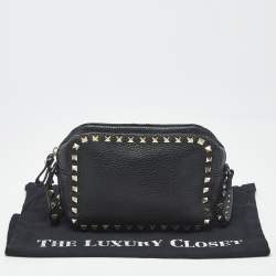 Pre Owned Valentino Black Leather Rockstud Camera Crossbody Bag