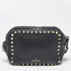 Pre Owned Valentino Black Leather Rockstud Camera Crossbody Bag