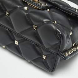 Pre Owned Valentino Black Quilted Leather Mini Candystud Top Handle Bag