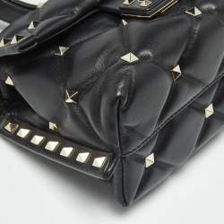 Pre Owned Valentino Black Quilted Leather Mini Candystud Top Handle Bag