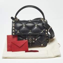 Pre Owned Valentino Black Quilted Leather Mini Candystud Top Handle Bag