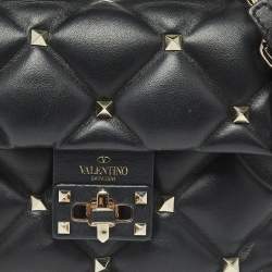 Pre Owned Valentino Black Quilted Leather Mini Candystud Top Handle Bag