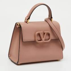 Pre Owned Valentino Beige Leather Small VSling Top Handle Bag