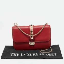 Pre Owned Valentino Red Leather Medium Glam Lock Shoulder Bag