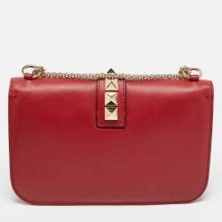 Pre Owned Valentino Red Leather Medium Glam Lock Shoulder Bag