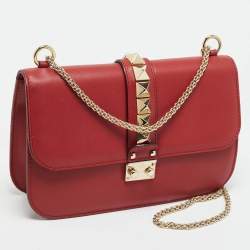 Pre Owned Valentino Red Leather Medium Glam Lock Shoulder Bag