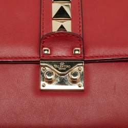 Pre Owned Valentino Red Leather Medium Glam Lock Shoulder Bag