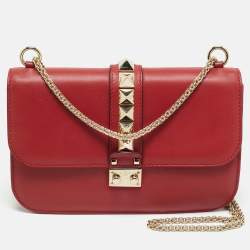 Pre Owned Valentino Red Leather Medium Glam Lock Shoulder Bag