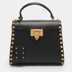 Pre Owned Valentino Black Leather Rockstud Top Handle Bag