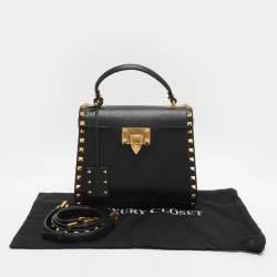 Pre Owned Valentino Black Leather Rockstud Top Handle Bag