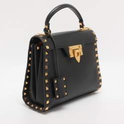 Pre Owned Valentino Black Leather Rockstud Top Handle Bag