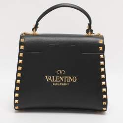 Pre Owned Valentino Black Leather Rockstud Top Handle Bag