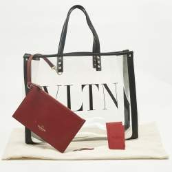 Pre Owned Valentino Black/Red Leather and PVC VLTN Rockstud Tote