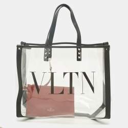 Pre Owned Valentino Black/Red Leather and PVC VLTN Rockstud Tote