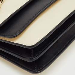 Pre Owned Valentino Cream/Black Leather Rockstud Chain Link Flap Clutch