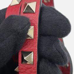 Pre Owned Valentino Garavani Rock Studded 2-Way Shoulder Bag Red Leather