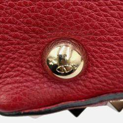 Pre Owned Valentino Garavani Rock Studded 2-Way Shoulder Bag Red Leather