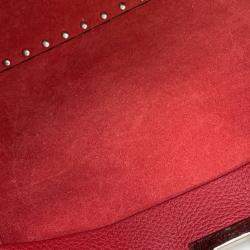 Pre Owned Valentino Garavani Rock Studded 2-Way Shoulder Bag Red Leather