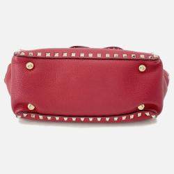 Pre Owned Valentino Garavani Rock Studded 2-Way Shoulder Bag Red Leather