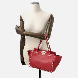 Pre Owned Valentino Garavani Rock Studded 2-Way Shoulder Bag Red Leather